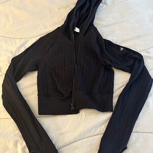 Alo Black Hooded Zip-Front Women's Jacket